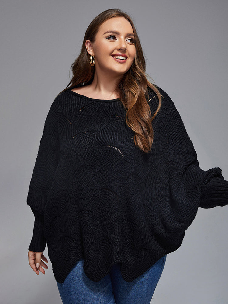 Plus Dolman Sleeve Scalloped Hem Knit Sweaters