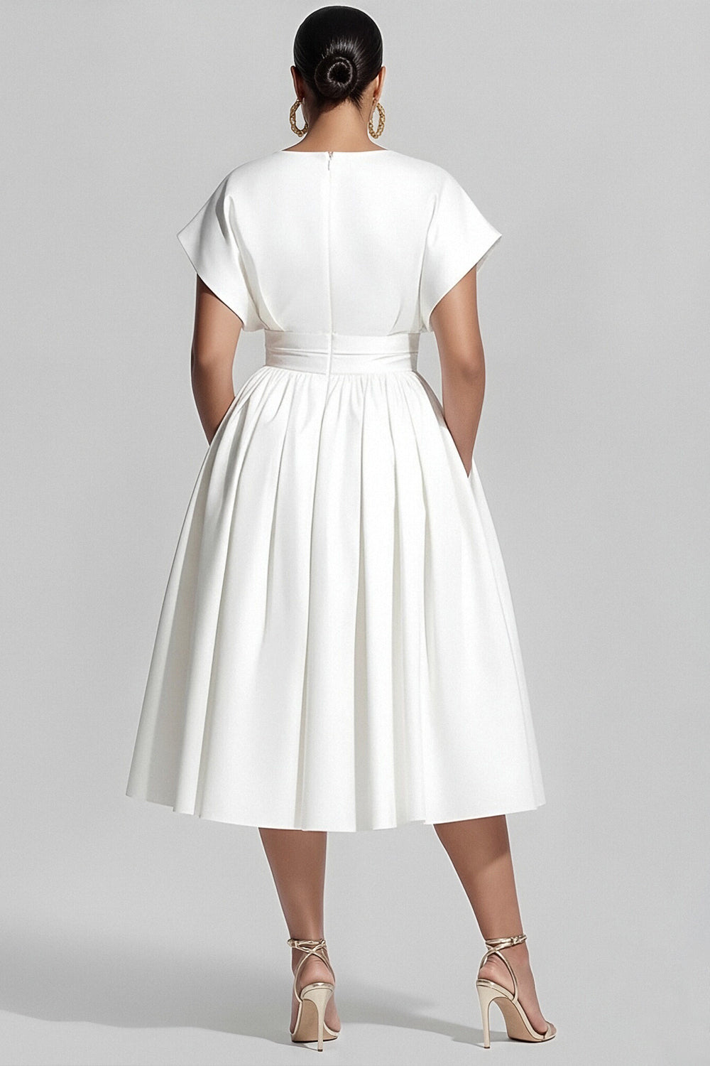 Xpluswear Design Plus Size Daily White Round Neck Short Sleeve Pocket Midi Dresses