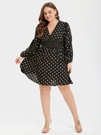 VIP Gold Polka Dot V-Neck Lantern Sleeve Elastic Waist Dress