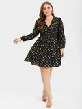 VIP Gold Polka Dot V-Neck Lantern Sleeve Elastic Waist Dress