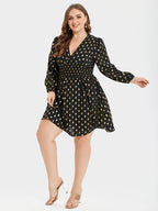 VIP Gold Polka Dot V-Neck Lantern Sleeve Elastic Waist Dress
