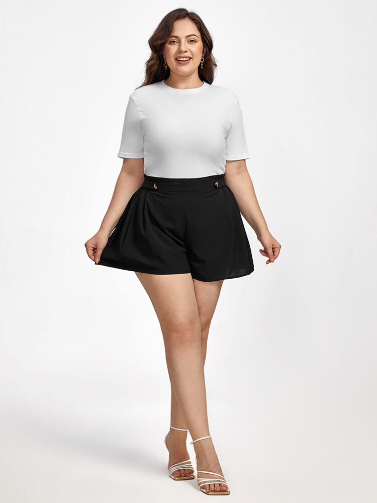 Plus Black Button Front Pocket Straight Shorts