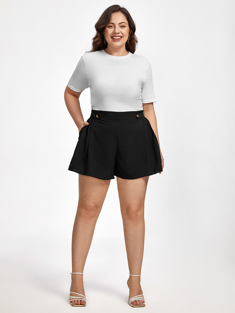 Plus Black Button Front Pocket Straight Shorts