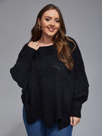Plus Dolman Sleeve Scalloped Hem Knit Sweaters