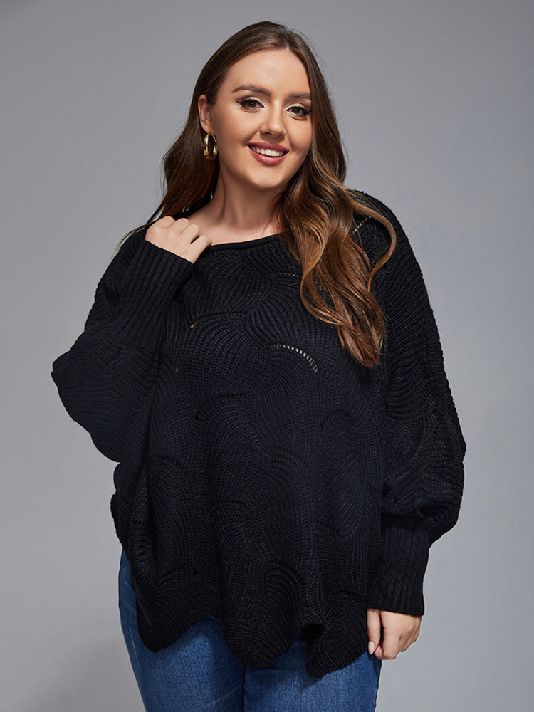 Plus Dolman Sleeve Scalloped Hem Knit Sweaters