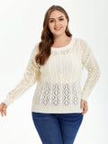 Solid Pointelle Knit Drop Shoulder Sweater