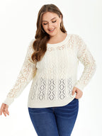 Solid Pointelle Knit Drop Shoulder Sweater