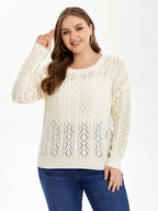 Solid Pointelle Knit Drop Shoulder Sweater