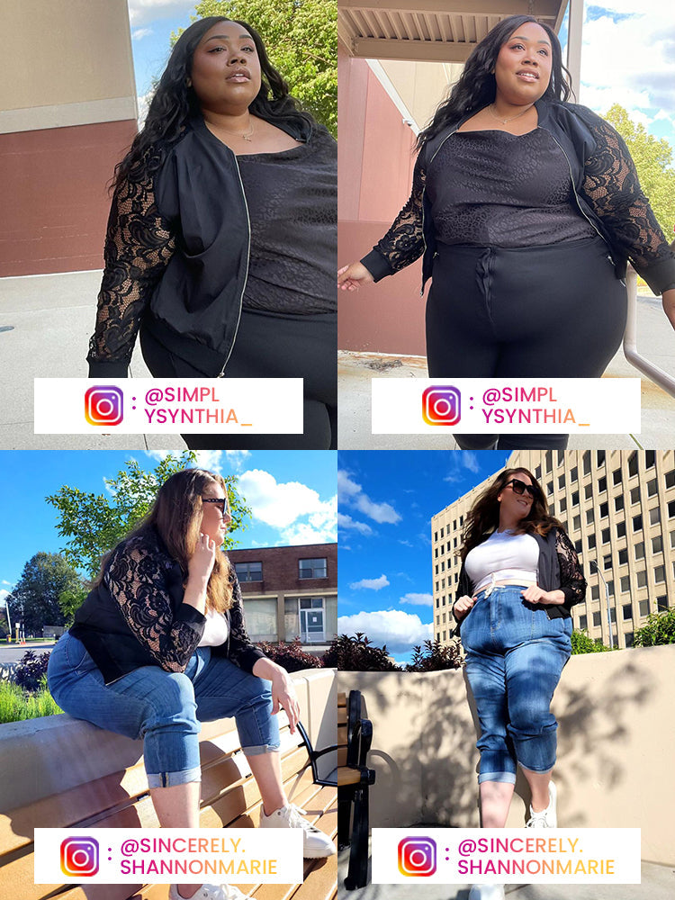 Plus Black Lace Zipper Front Raglan Sleeve Jacket