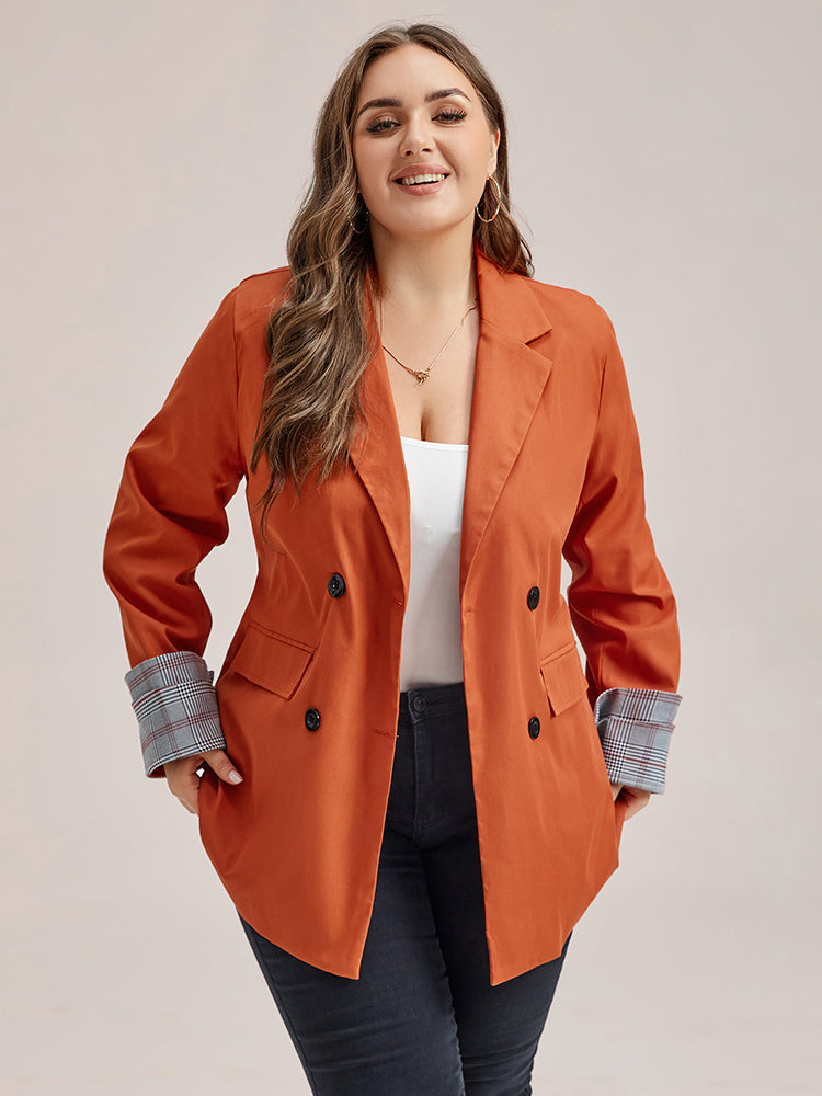 VIP Plaid Cuff Double Breasted Dual Pocket Blazer