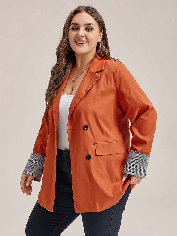 VIP Plaid Cuff Double Breasted Dual Pocket Blazer