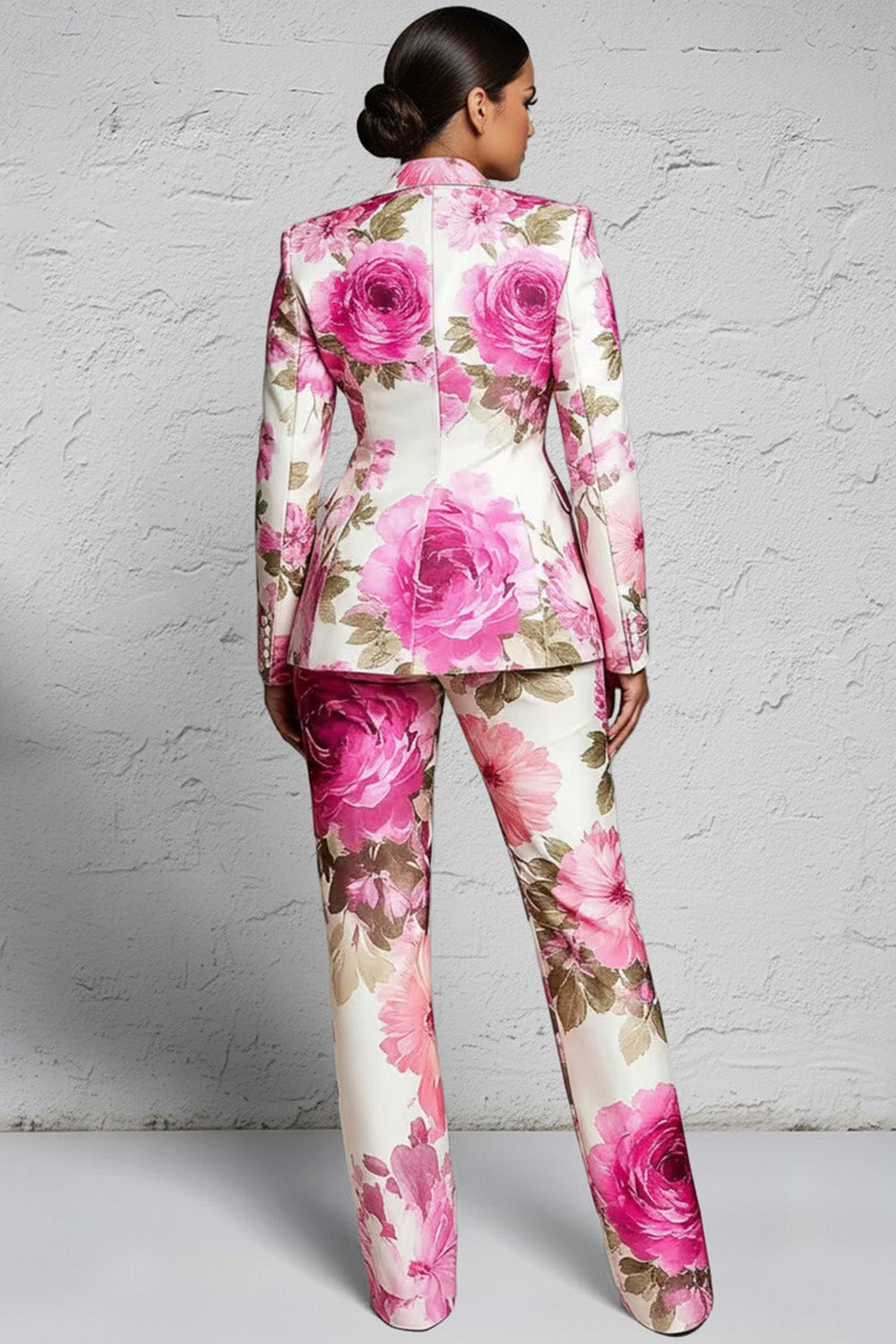 Xpluswear Design Plus Size Formal Yellow Floral Lapel Collar Long Sleeve Pocket Two Piece Pant Suits