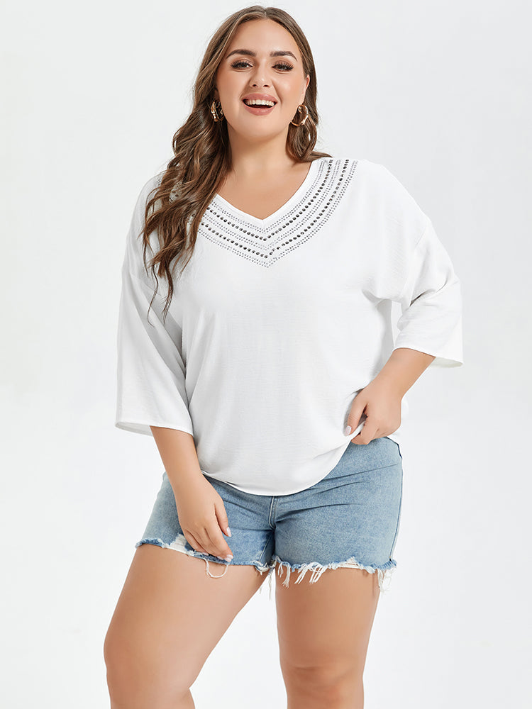 VIP Solid V-Neck Studded Detail Tee