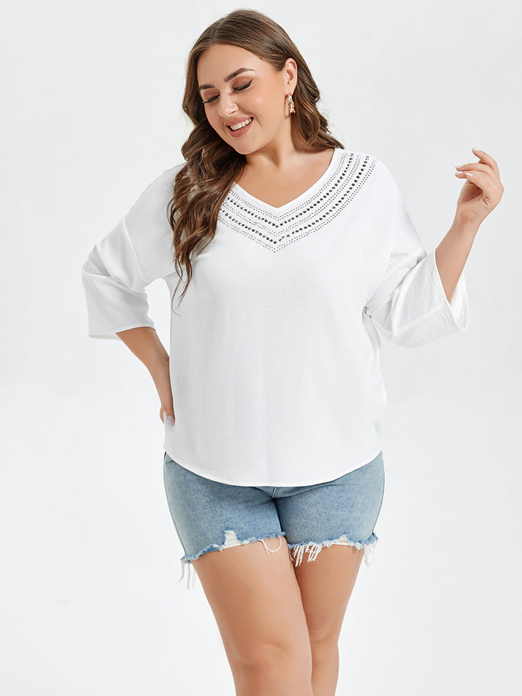 VIP Solid V-Neck Studded Detail Tee