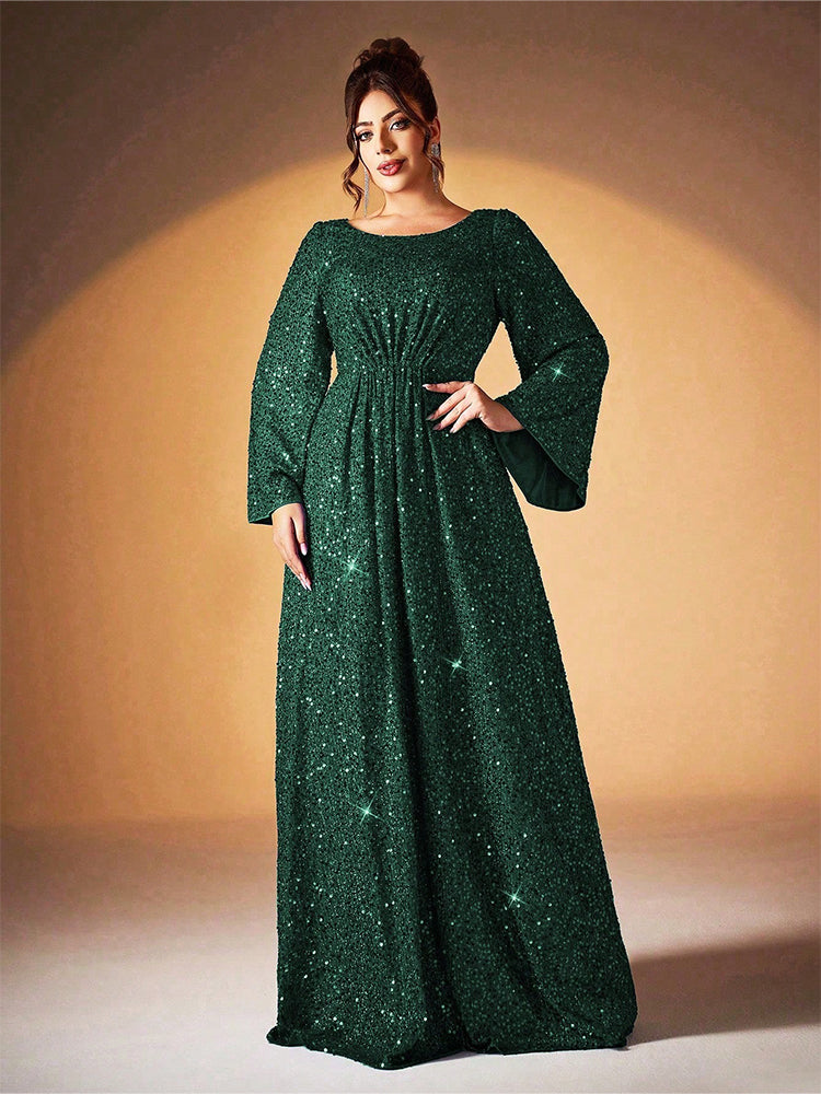 Round Neck Sequin Ruched Dress