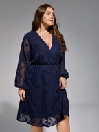 VIP Plus Floral Jacquard Mesh Patchwork Midi Dress