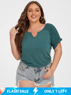 Plus Green V Neck Ruched Tee