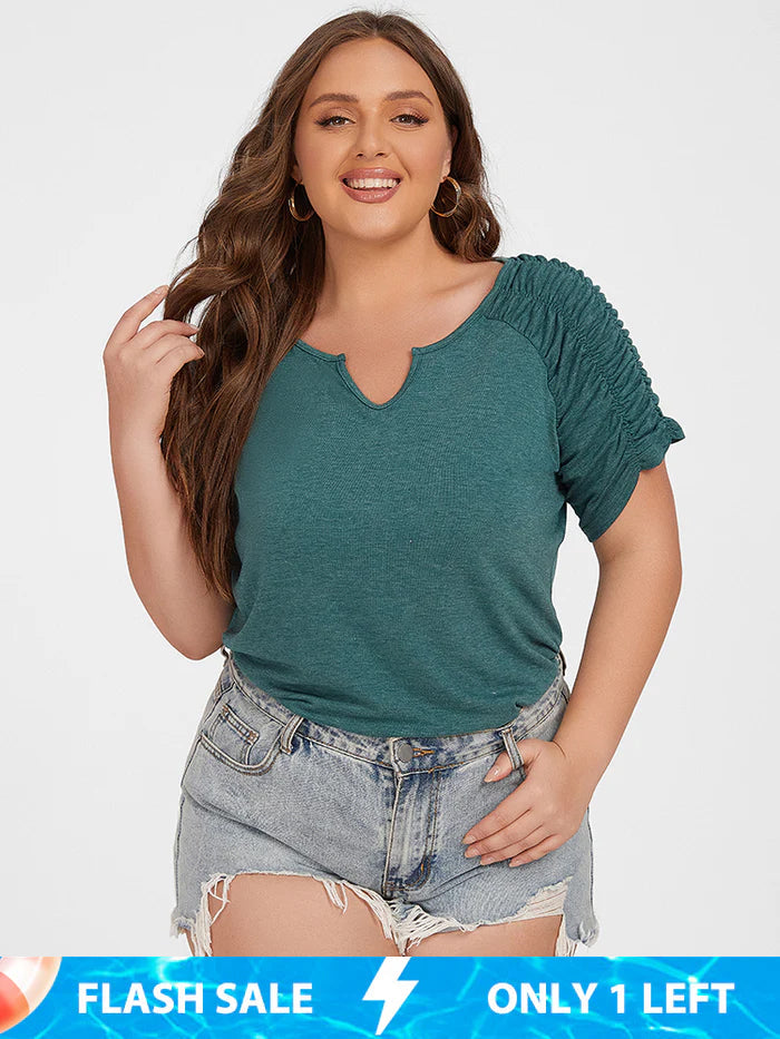 Plus Green V Neck Ruched Tee