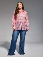 Plus Pink Floral Drop Shoulder Mesh Blouse Without Vest