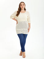Pointelle Knit Round Neck Sweater