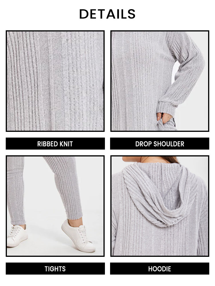 VIP Ribbed Knit Drop Shoulder Hoodie & Pants Set