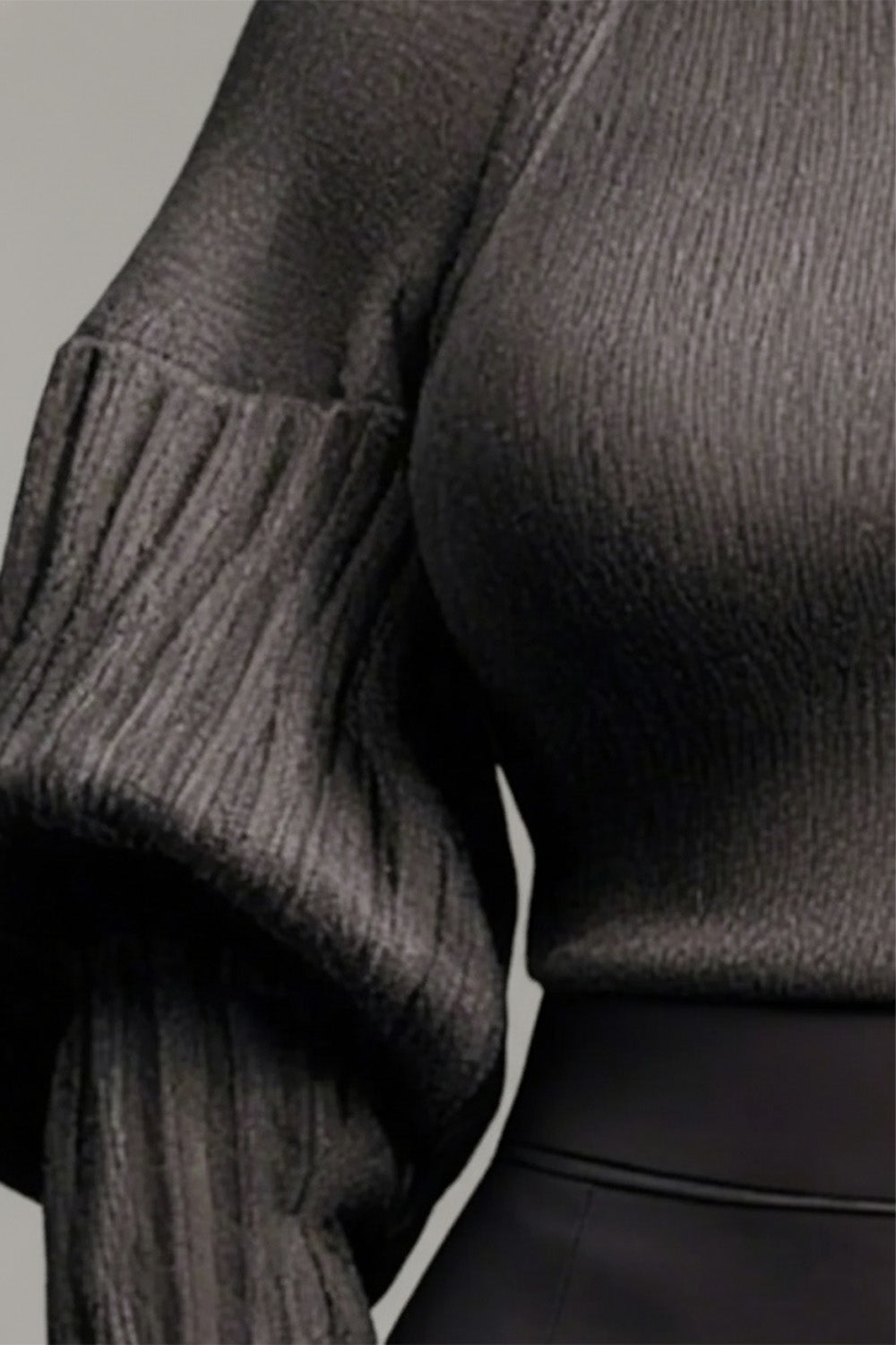 Plus Size Business Casual Grey Mock Neck Long Sleeve Casual Crochet Sweaters