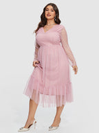 Solid Polka Dot Print V-Neck Ruffle Hem Dress