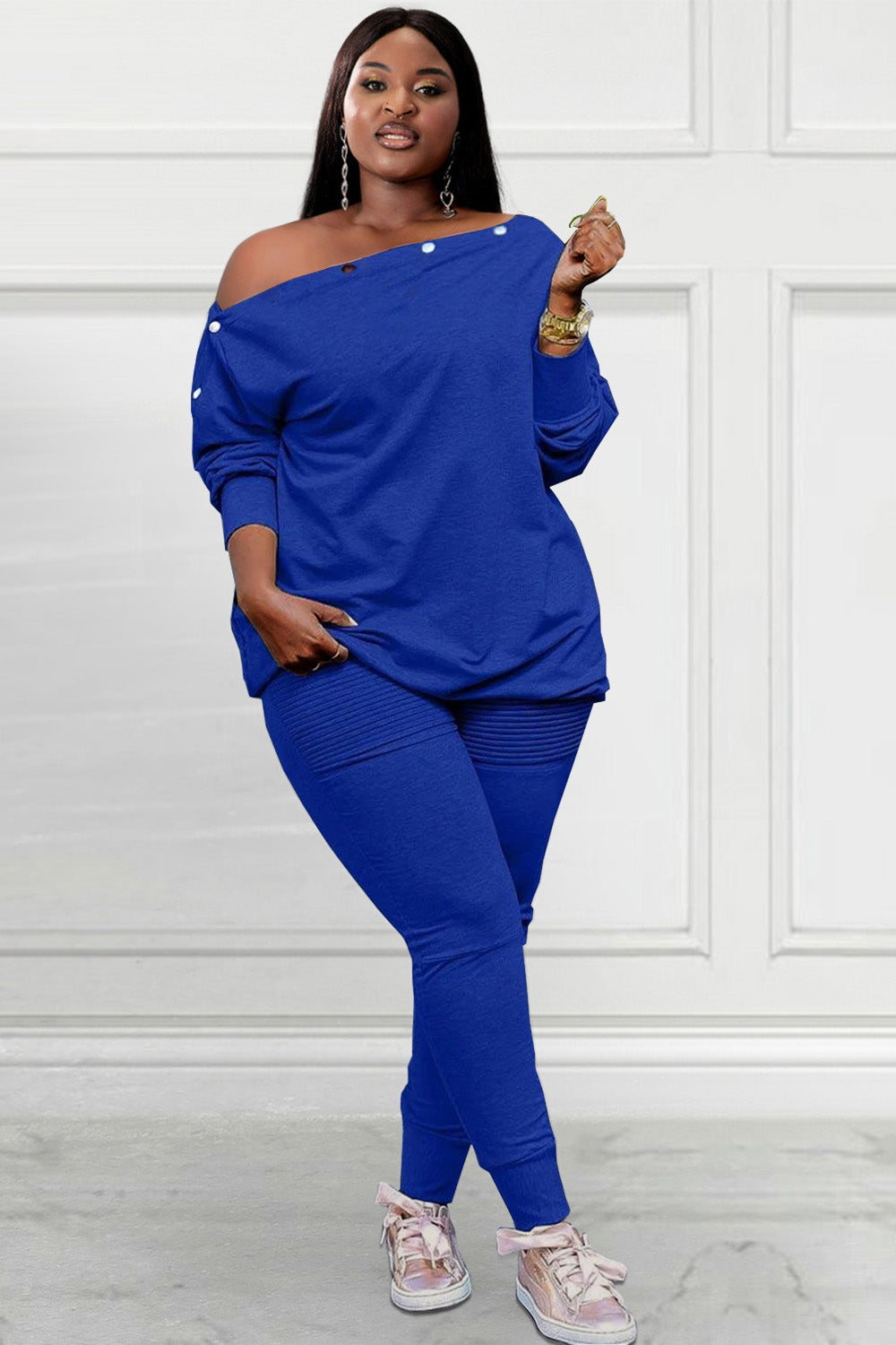 Xpluswear Design Plus Size Casual Pants Set Burgundy Long Sleeves Oblique Collar Sweatshirt Two Pieces Pants Set