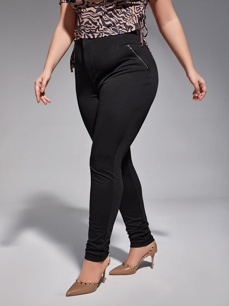 Plus Black Zipper Elastic Waist Skinny Pants