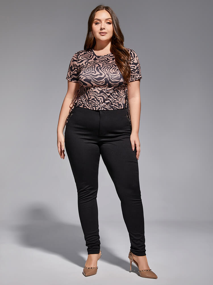 Plus Black Zipper Elastic Waist Skinny Pants