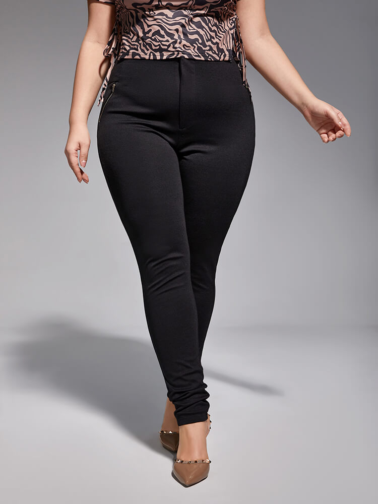 Plus Black Zipper Elastic Waist Skinny Pants