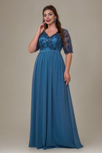 Curveins Plus Size V-Neck Sequin Floral Patchwork Maxi Dress
