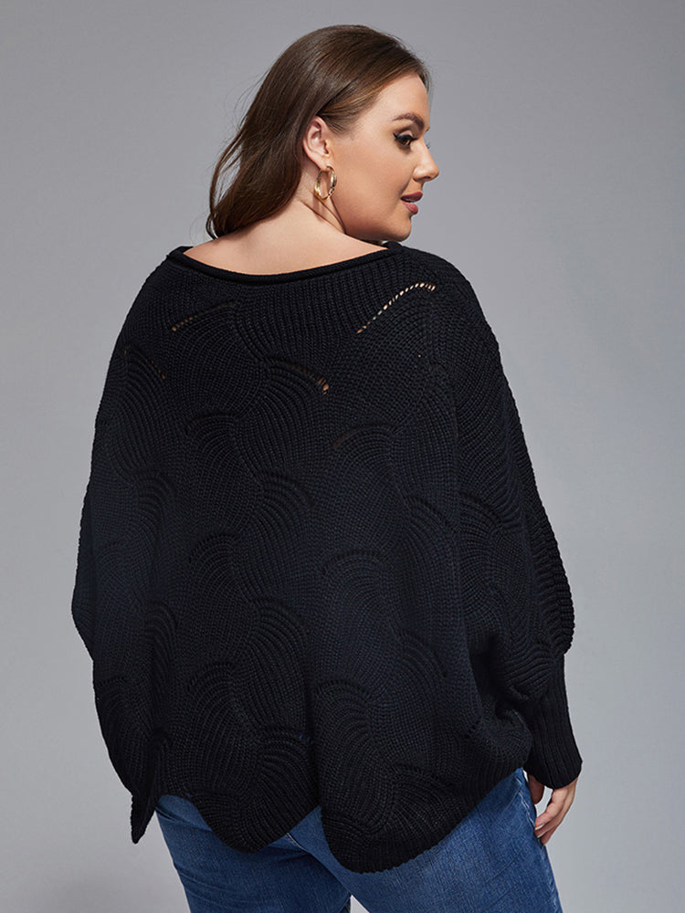 Plus Dolman Sleeve Scalloped Hem Knit Sweaters