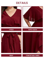 Plus Shawl Collar Ruffle Sleeve Wrap Maxi Dress