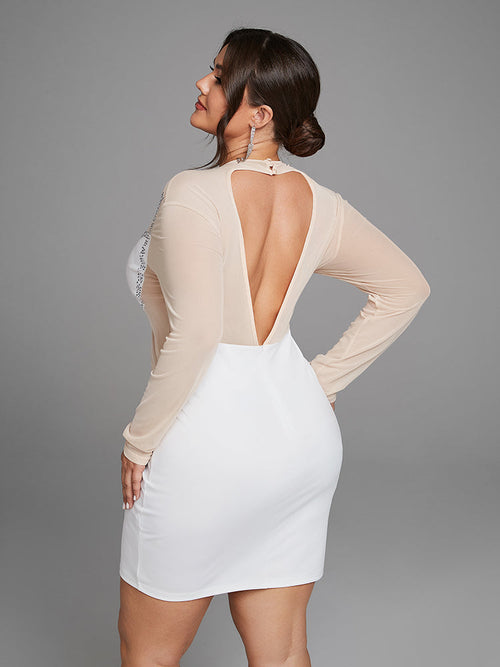 Contrast Mesh Rhinestone Detail Dress