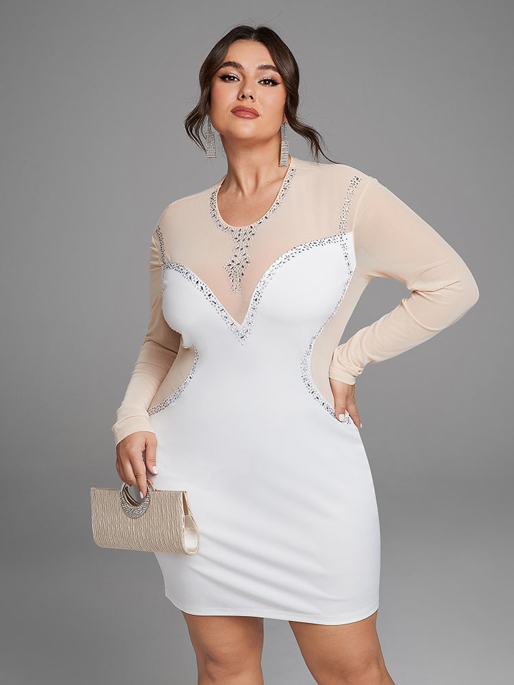 Contrast Mesh Rhinestone Detail Dress
