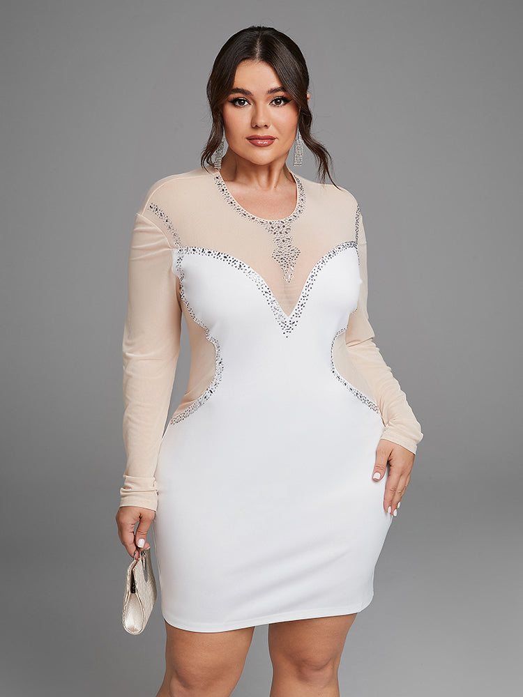 Contrast Mesh Rhinestone Detail Dress