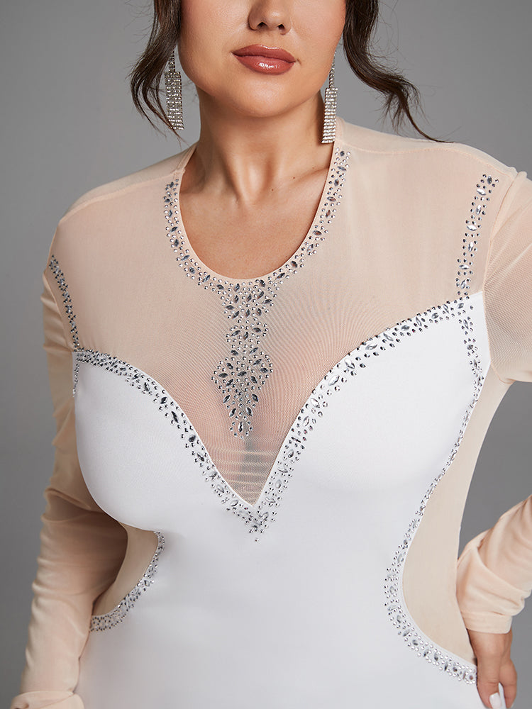 Contrast Mesh Rhinestone Detail Dress
