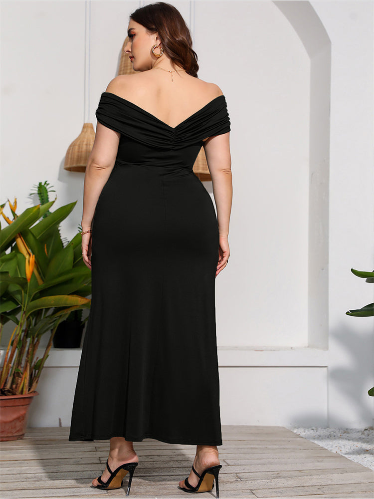 VIP Plus Ruched Crisscross Split Mermaid Maxi Dress