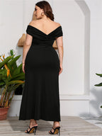 VIP Plus Ruched Crisscross Split Mermaid Maxi Dress