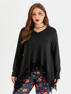 VIP Halloween Contrast Lace Asymmetrical Hem Blouse