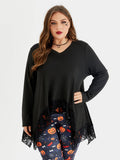 VIP Halloween Contrast Lace Asymmetrical Hem Blouse