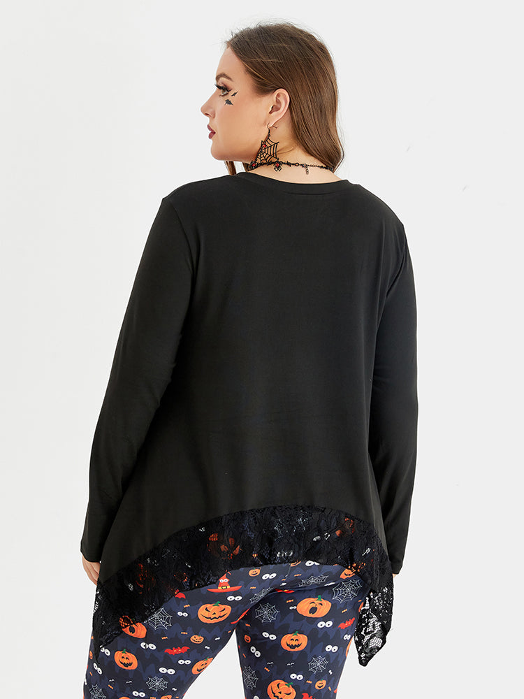 VIP Halloween Contrast Lace Asymmetrical Hem Blouse