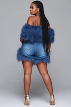 Xpluswear Design Plus Size Party Blue Denim Feather Pocket Shorts