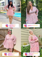 VIP Plus Floral V Neck Ruched Ruffle Short Dress