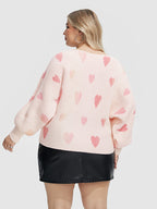 Heart Pattern Boat Neck Sweater