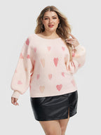 Heart Pattern Boat Neck Sweater