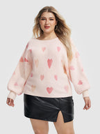 Heart Pattern Boat Neck Sweater