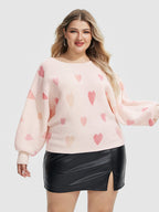 Heart Pattern Boat Neck Sweater