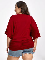 VIP Plus Plain Crisscross V Neck Ruched Hem Tee